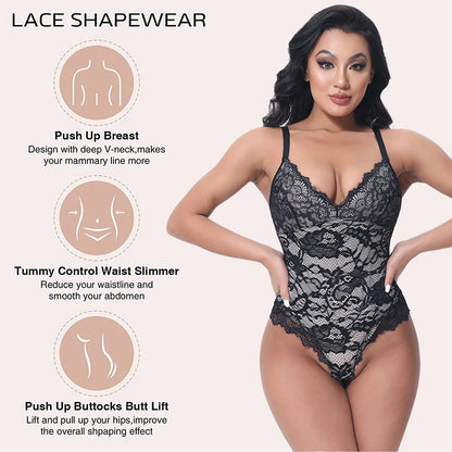 SlimCurves Lace Shapewear Bodysuit